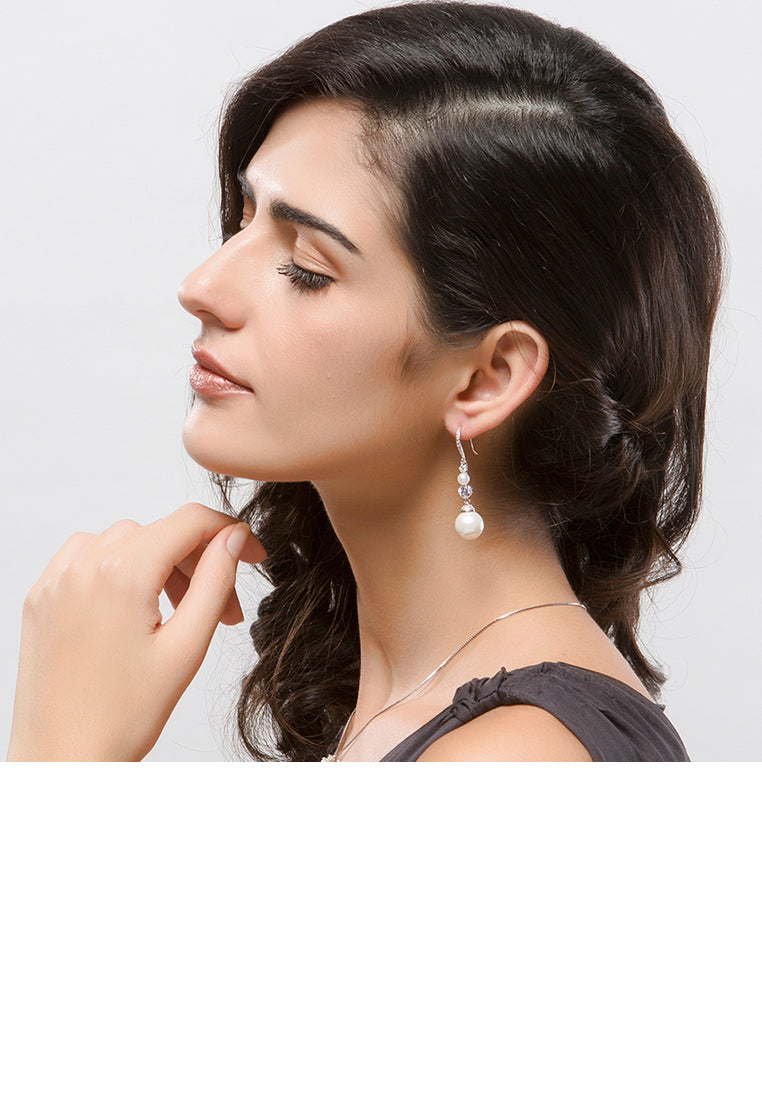 Elegant and Fashion Geometric Round Imitation Pearl Long Earrings with Cubic Zirconia - Luxurious Look