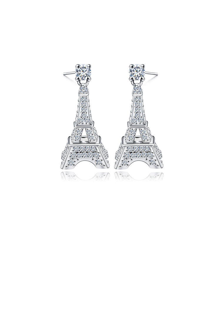 Fashion and Simple Paris Tower Stud Earrings with Cubic Zirconia - Luxurious Look