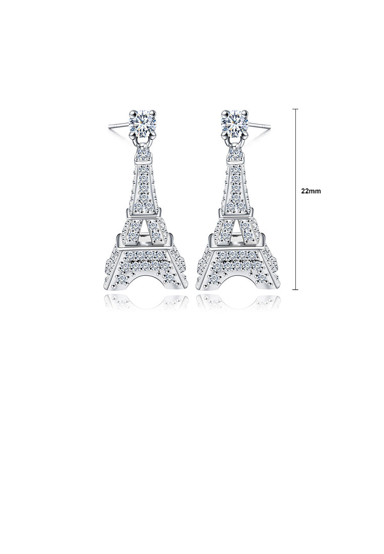 Fashion and Simple Paris Tower Stud Earrings with Cubic Zirconia - Luxurious Look