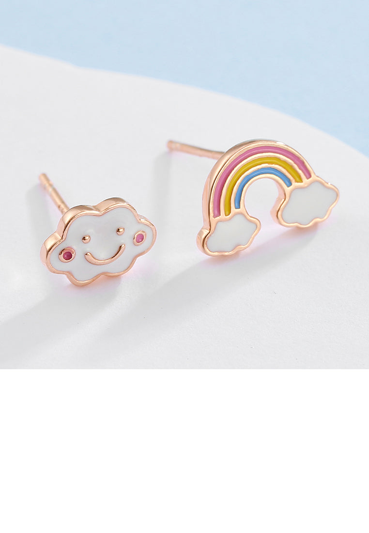 925 Sterling Silver Plated Rose Gold Sweet Rainbow Cloud Stud Earrings