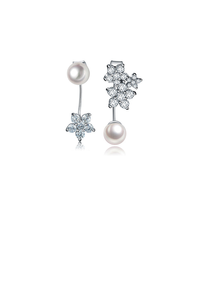 Simple and Fashion Flower Imitation Pearl Earrings with Cubic Zirconia - Luxurious Look
