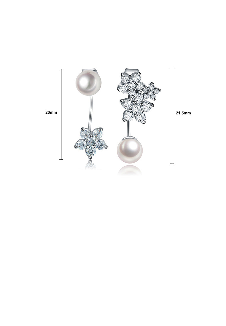 Simple and Fashion Flower Imitation Pearl Earrings with Cubic Zirconia - Luxurious Look