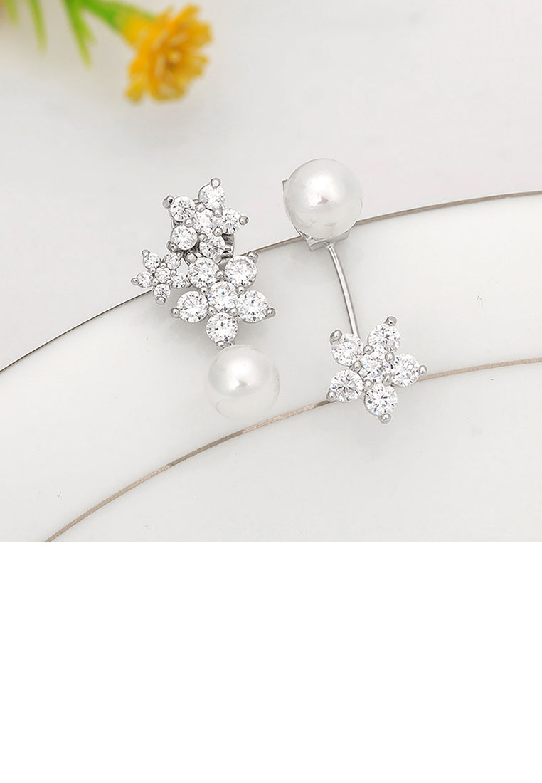 Simple and Fashion Flower Imitation Pearl Earrings with Cubic Zirconia - Luxurious Look