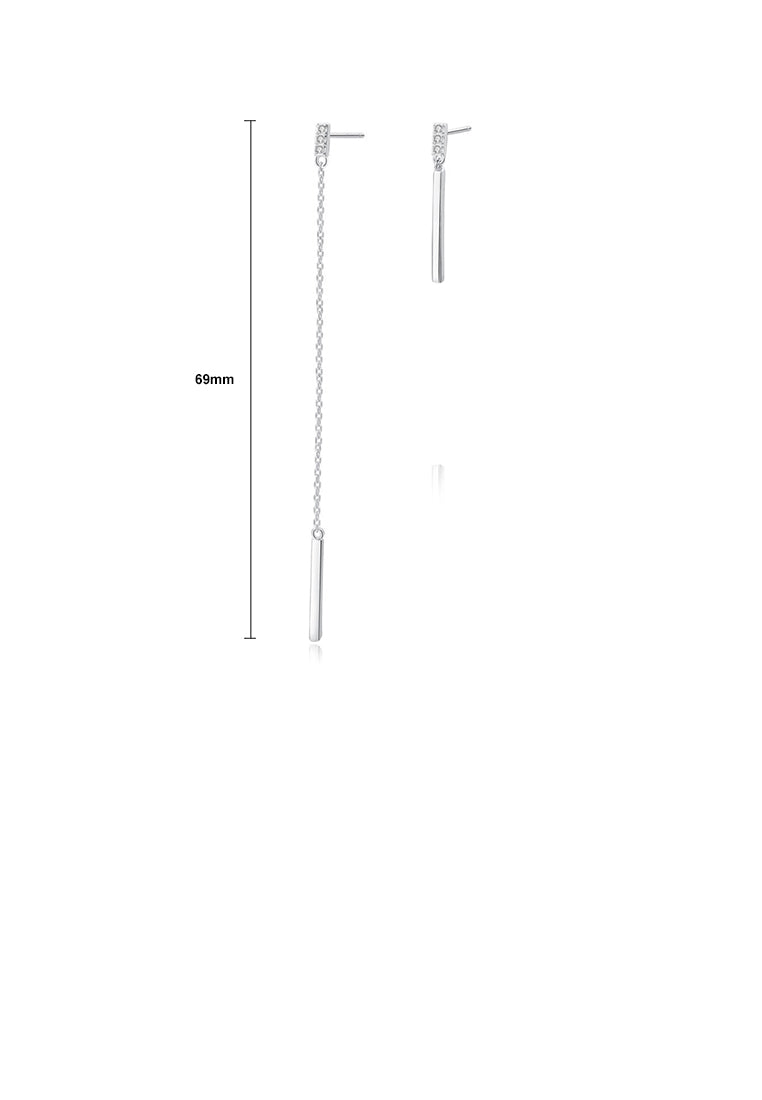 925 Sterling Silver Simple Fashion Long Tassel Cubic Zircon Asymmetric Earrings