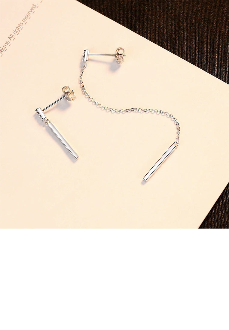925 Sterling Silver Simple Fashion Long Tassel Cubic Zircon Asymmetric Earrings