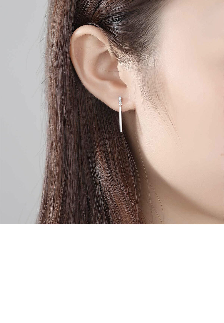925 Sterling Silver Simple Fashion Long Tassel Cubic Zircon Asymmetric Earrings