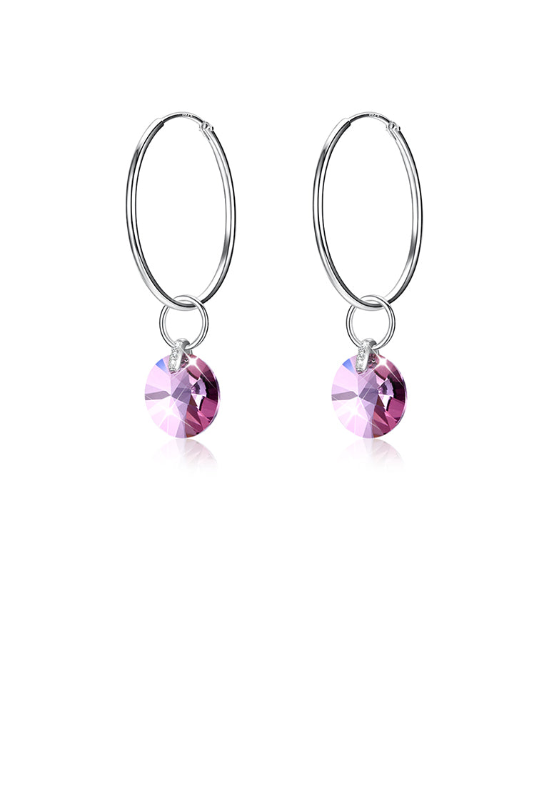 925 Sterling Silver Simple Fashion Pink Austrian Element Crystal Circle Earrings - Vibrant Color