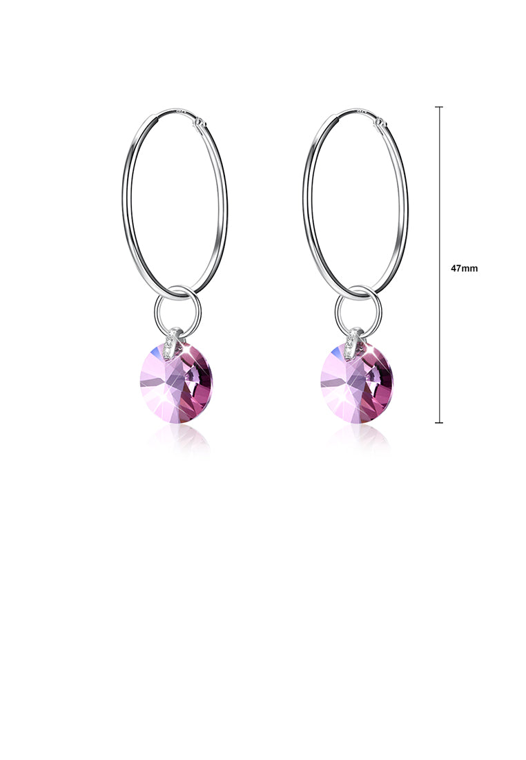 925 Sterling Silver Simple Fashion Pink Austrian Element Crystal Circle Earrings - Vibrant Color