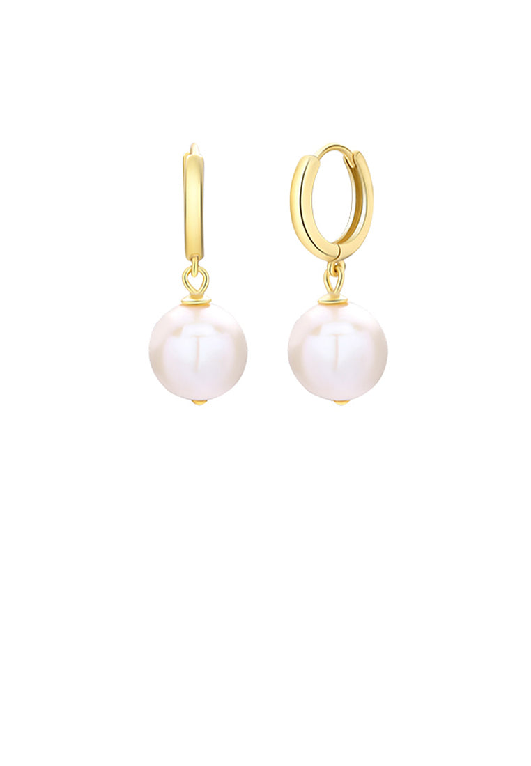 925 Sterling Silver Plated Gold Fashion Simple Geometric Round Freshwater Pearl Earrings - Luxurious Look