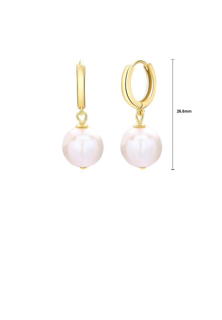 925 Sterling Silver Plated Gold Fashion Simple Geometric Round Freshwater Pearl Earrings - Luxurious Look