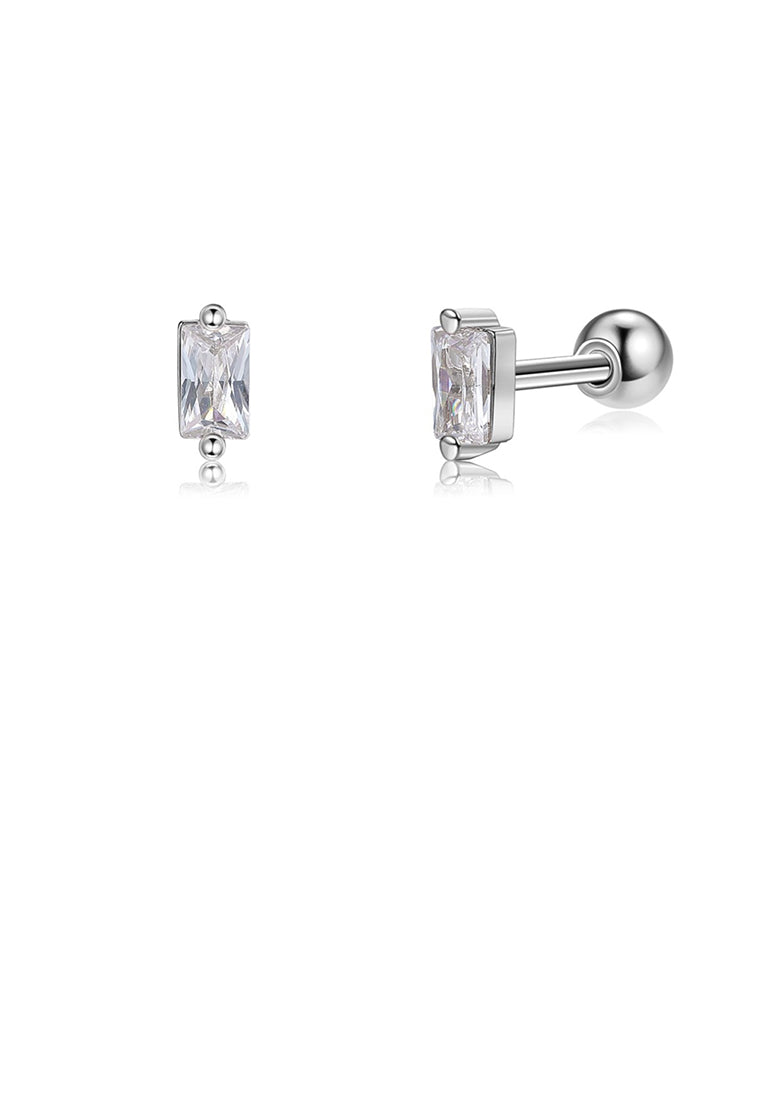 925 Sterling Silver Simple Fashion Geometric Rectangle Stud Earrings with Cubic Zirconia - Luxurious Look
