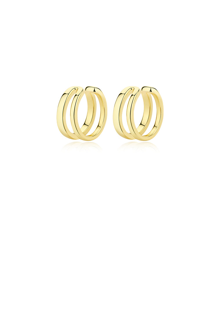925 Sterling Silver Plated Gold Simple Personality Geometric Double Layer Ear Clips