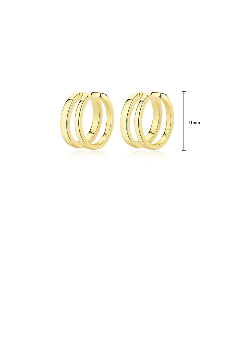 925 Sterling Silver Plated Gold Simple Personality Geometric Double Layer Ear Clips