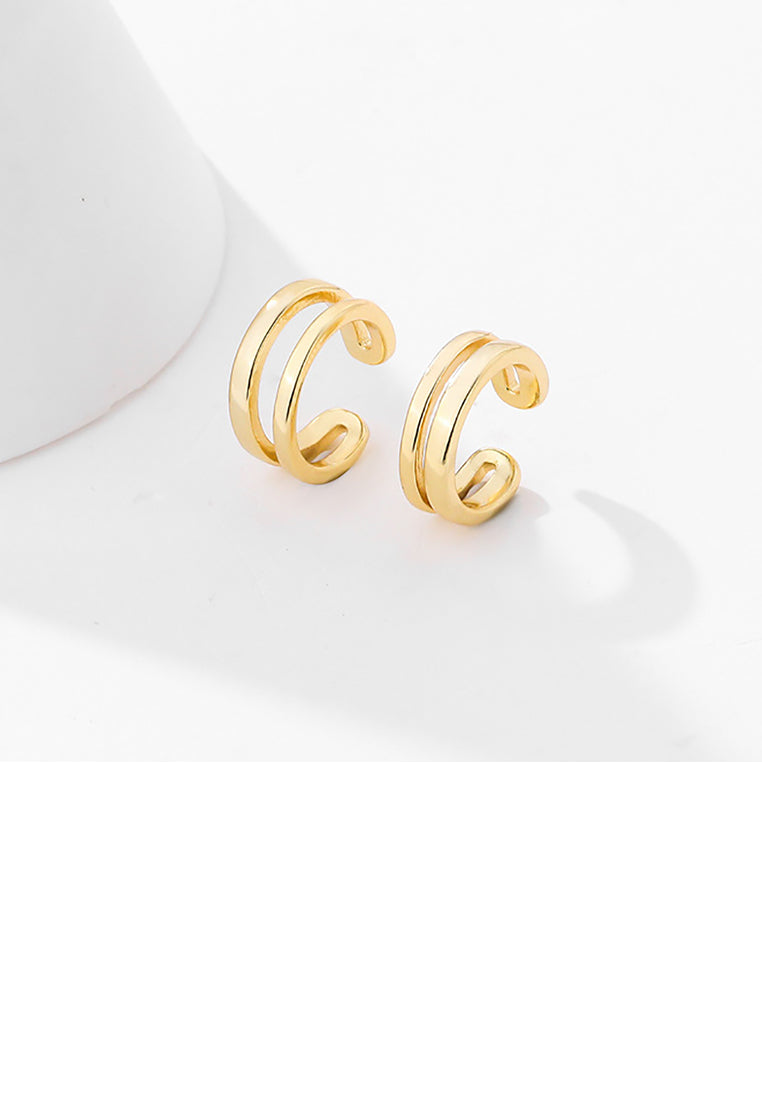 925 Sterling Silver Plated Gold Simple Personality Geometric Double Layer Ear Clips