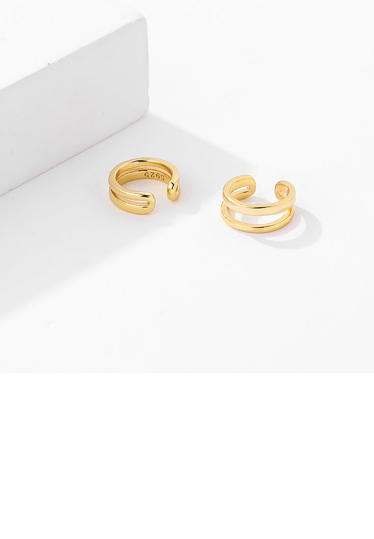 925 Sterling Silver Plated Gold Simple Personality Geometric Double Layer Ear Clips