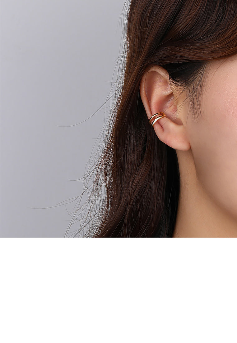 925 Sterling Silver Plated Gold Simple Personality Geometric Double Layer Ear Clips