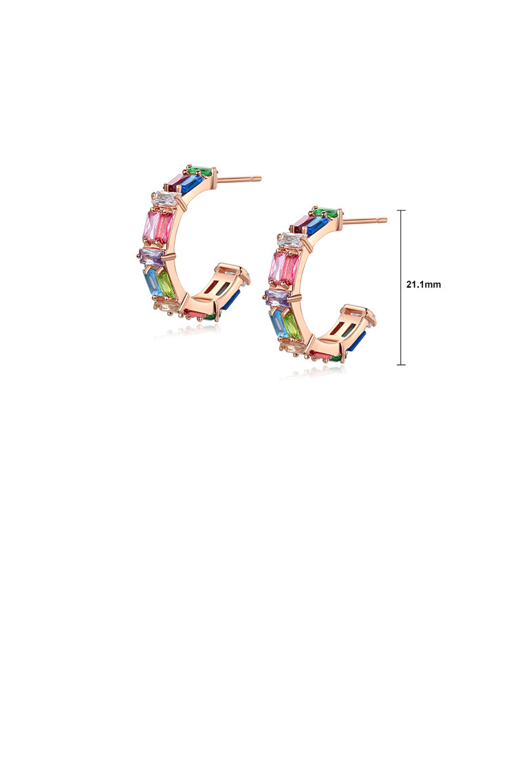 Fashion Simple Plated Rose Gold Geometric Round Stud Earrings with Colored Cubic Zirconia - Luxurious Look