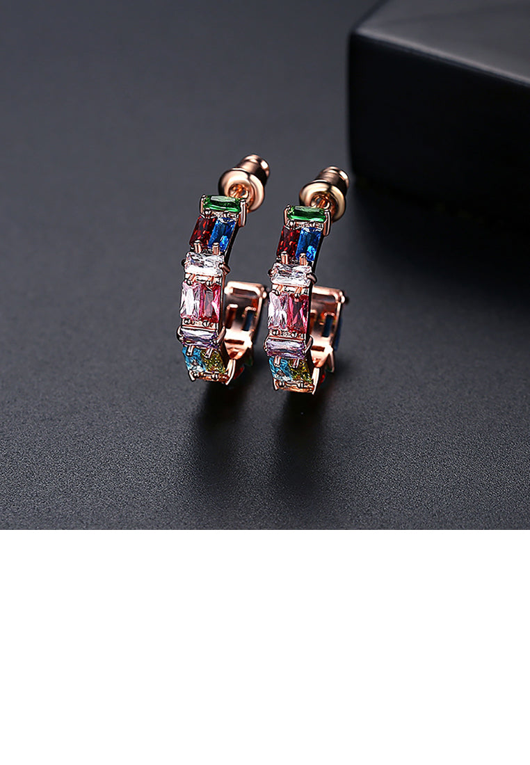 Fashion Simple Plated Rose Gold Geometric Round Stud Earrings with Colored Cubic Zirconia - Luxurious Look