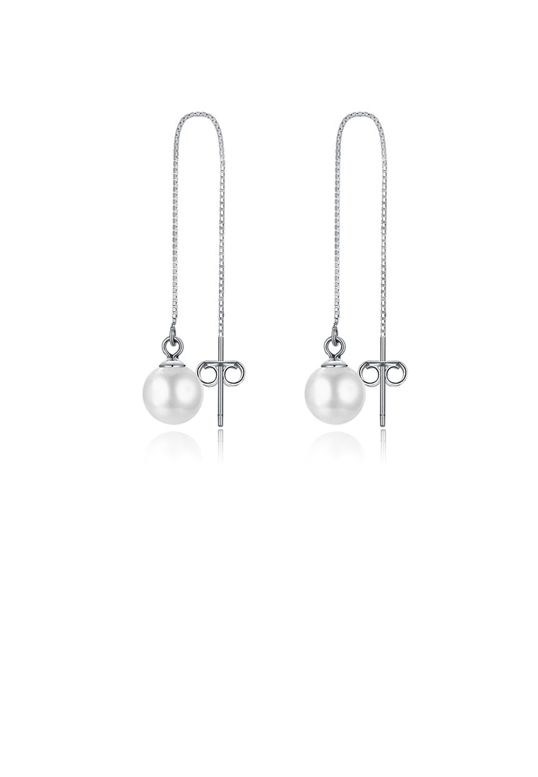 925 Sterling Silver Simple and Elegant Imitation Pearl Tassel Earrings - Luxurious Look
