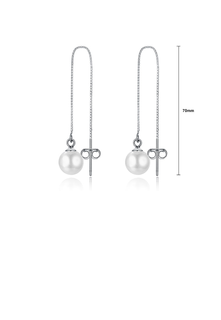 925 Sterling Silver Simple and Elegant Imitation Pearl Tassel Earrings - Luxurious Look