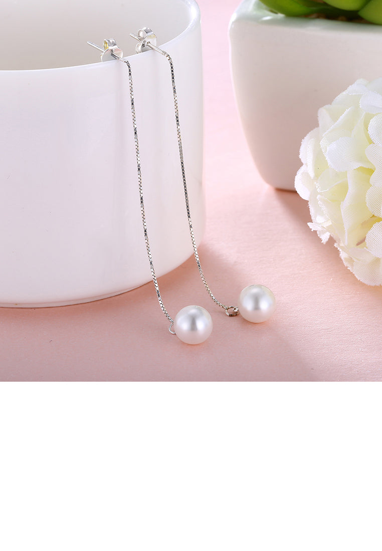 925 Sterling Silver Simple and Elegant Imitation Pearl Tassel Earrings - Luxurious Look