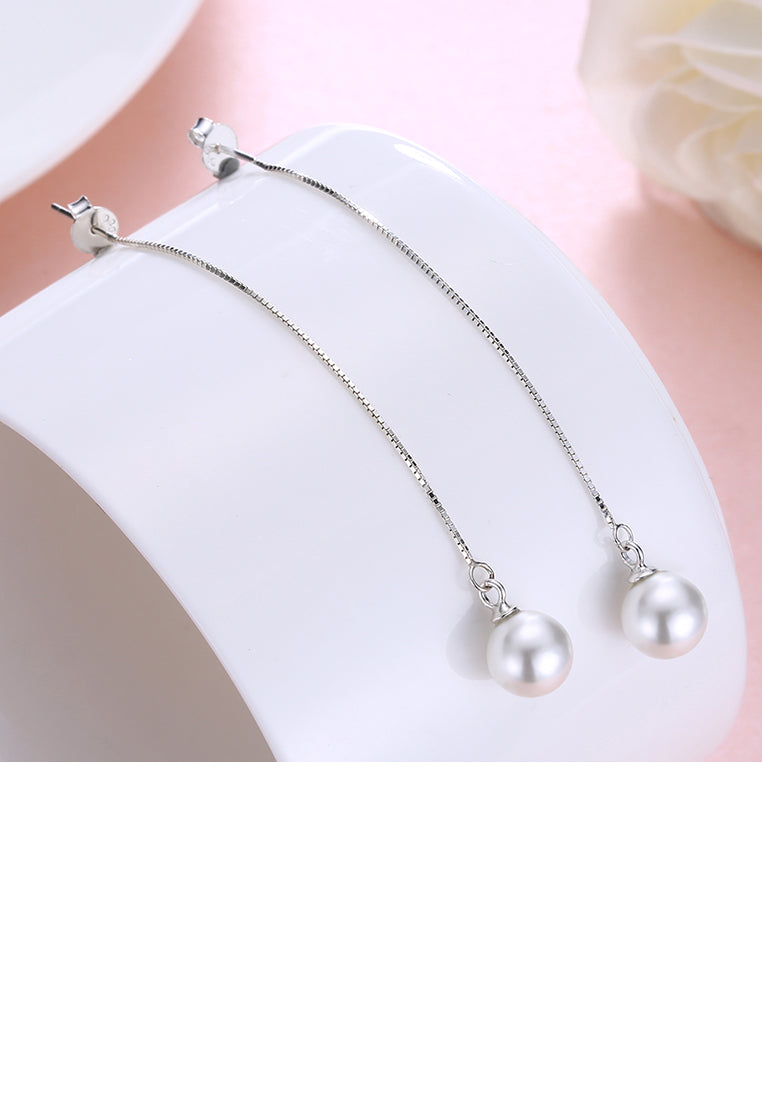 925 Sterling Silver Simple and Elegant Imitation Pearl Tassel Earrings - Luxurious Look