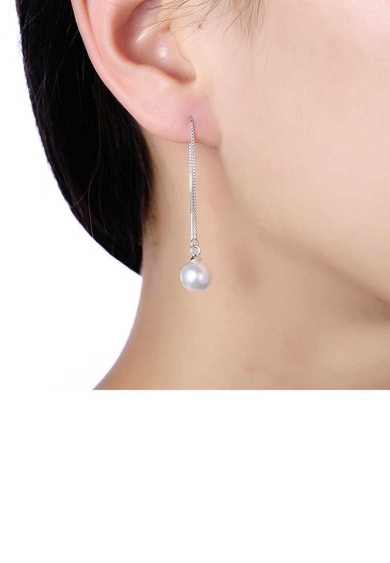 925 Sterling Silver Simple and Elegant Imitation Pearl Tassel Earrings - Luxurious Look