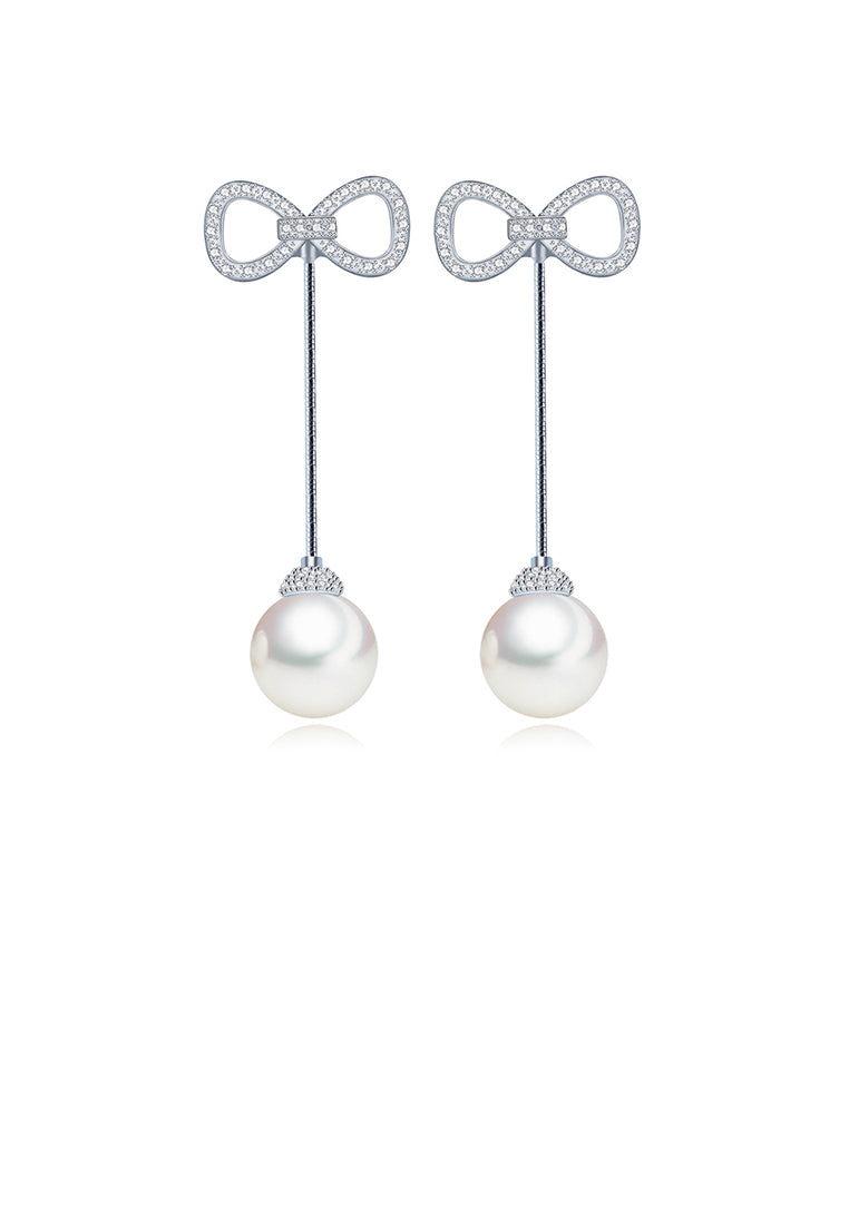 Fashion Simple Ribbon Tassel Imitation Pearl Earrings with Cubic Zirconia - Luxurious Look