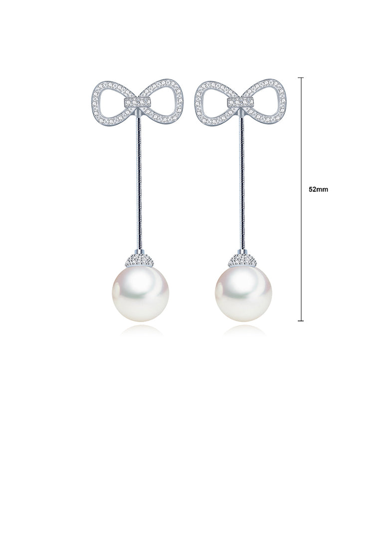 Fashion Simple Ribbon Tassel Imitation Pearl Earrings with Cubic Zirconia - Luxurious Look