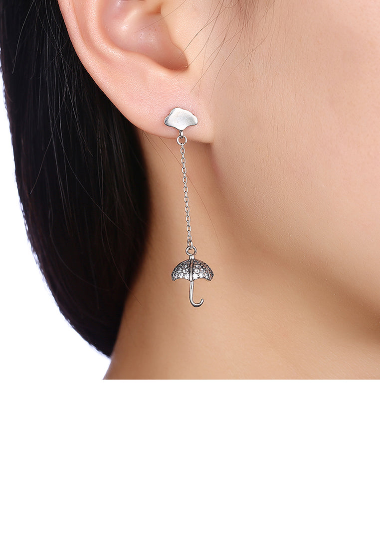 925 Sterling Silver Umbrella Cloud Earrings with Austrian Element Crystal