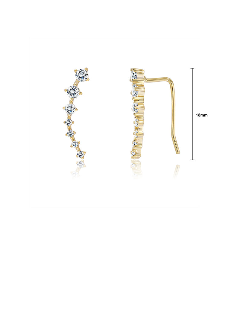 925 Sterling Silver Plated Gold Simple Geometric Line Earrings with Austrian Element Crystal