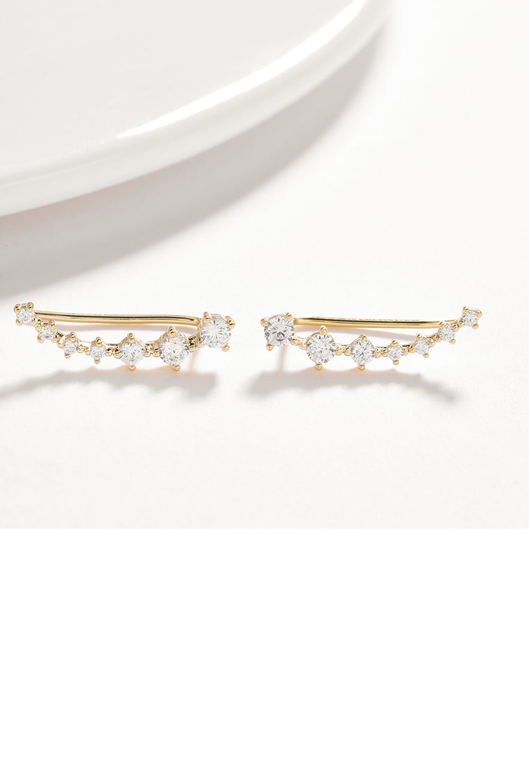 925 Sterling Silver Plated Gold Simple Geometric Line Earrings with Austrian Element Crystal