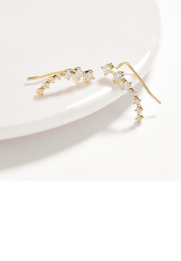 925 Sterling Silver Plated Gold Simple Geometric Line Earrings with Austrian Element Crystal