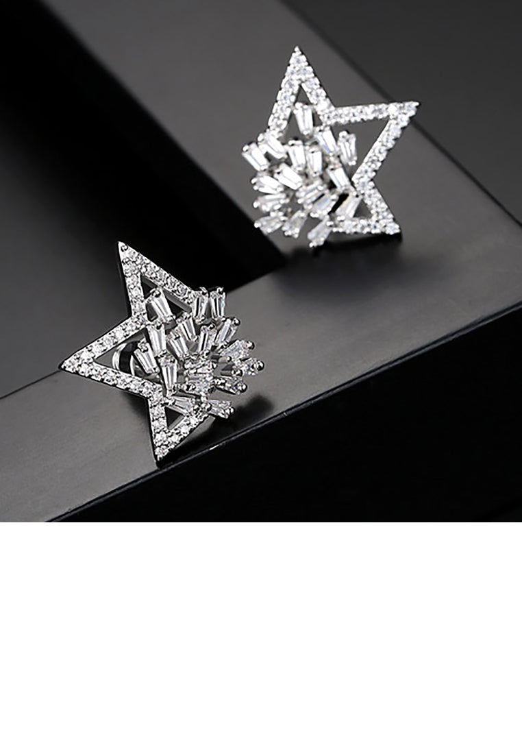 Fashion Bright Star Stud Earrings with Cubic Zirconia - Luxurious Look