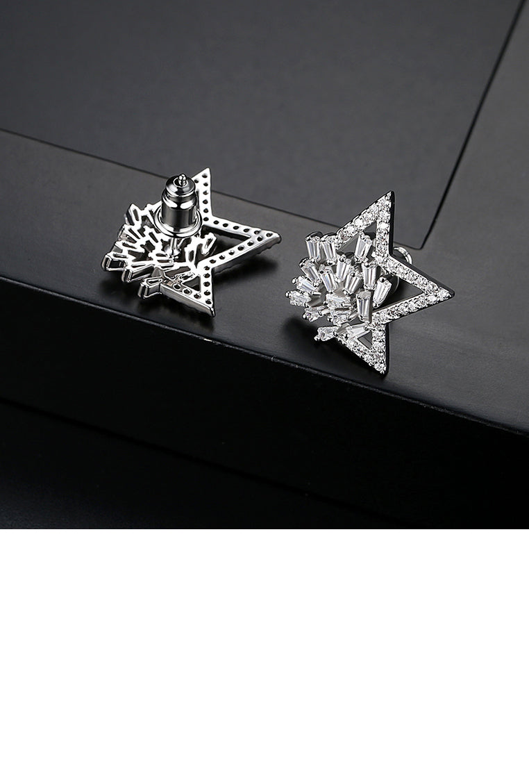 Fashion Bright Star Stud Earrings with Cubic Zirconia - Luxurious Look