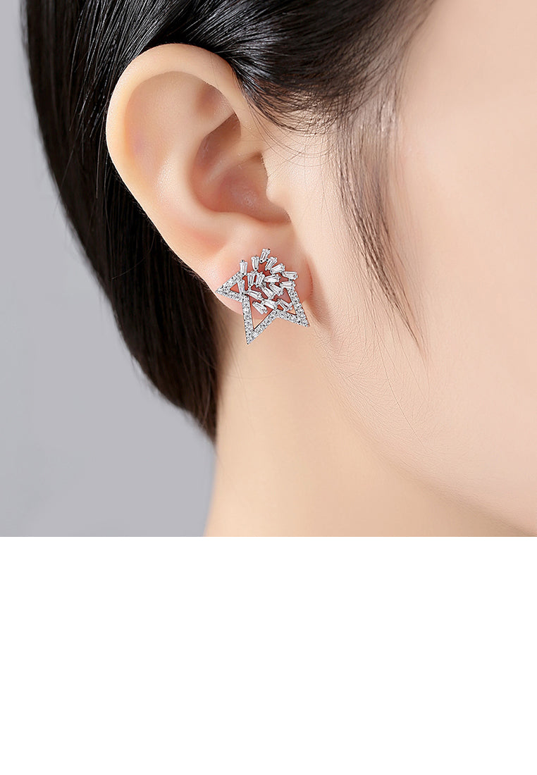 Fashion Bright Star Stud Earrings with Cubic Zirconia - Luxurious Look