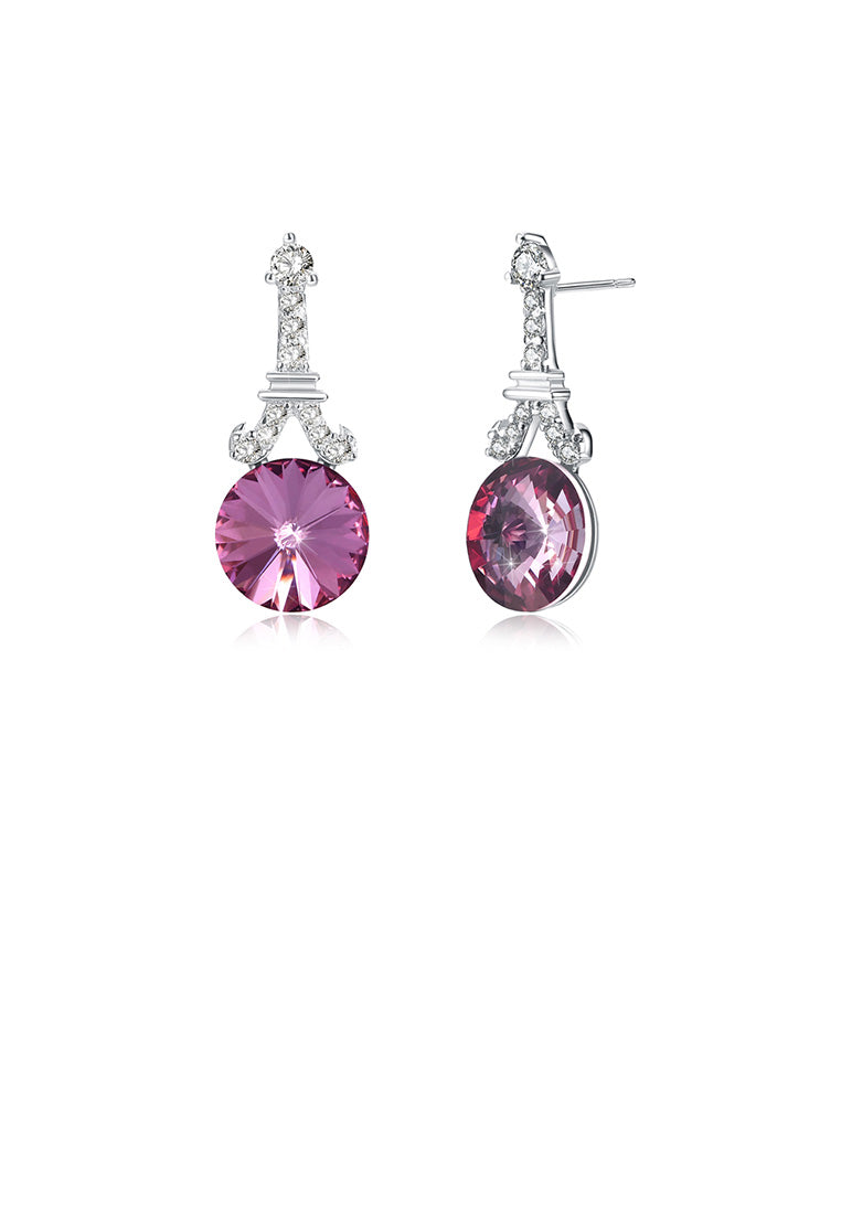 925 Sterling Silver Fashion Tower Rose Red Round Austrian Element Crystal Earrings - Vibrant Color
