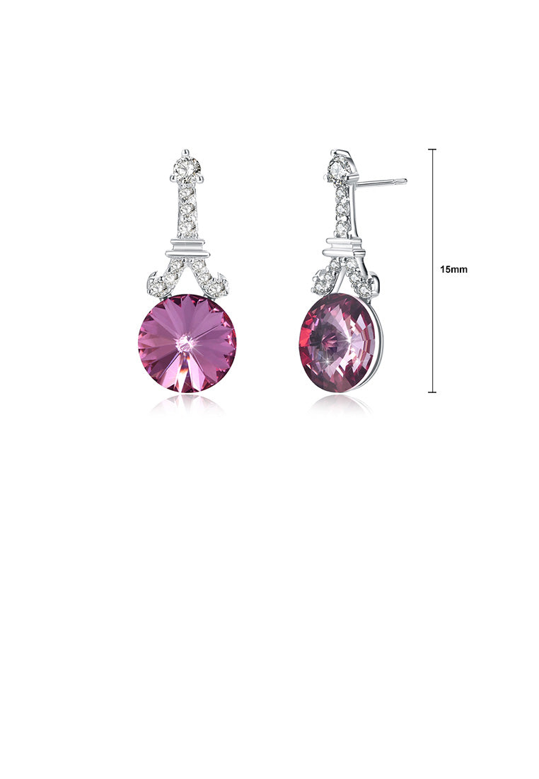 925 Sterling Silver Fashion Tower Rose Red Round Austrian Element Crystal Earrings - Vibrant Color
