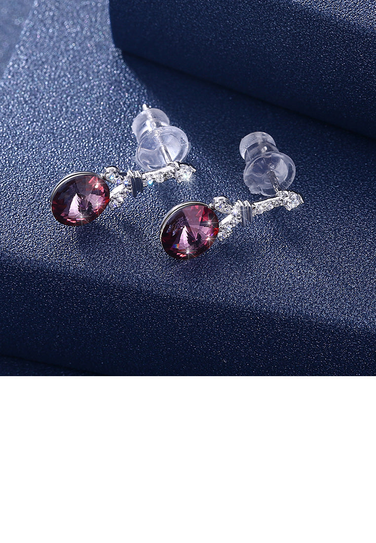 925 Sterling Silver Fashion Tower Rose Red Round Austrian Element Crystal Earrings - Vibrant Color
