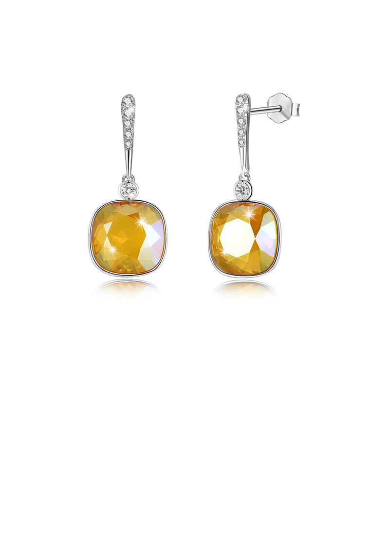 925 Sterling Silver Elegant Fashion Simple Sparkling Champagne Austrian element Crystal Earrings