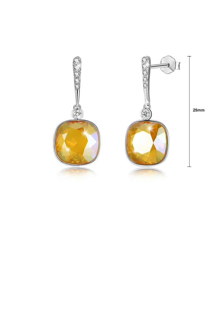 925 Sterling Silver Elegant Fashion Simple Sparkling Champagne Austrian element Crystal Earrings