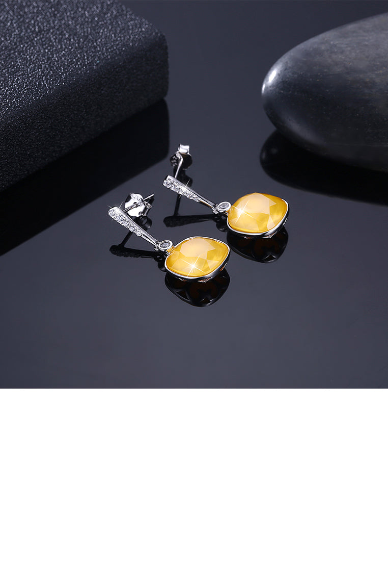 925 Sterling Silver Elegant Fashion Simple Sparkling Champagne Austrian element Crystal Earrings