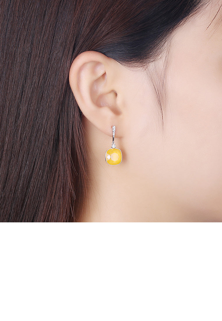 925 Sterling Silver Elegant Fashion Simple Sparkling Champagne Austrian element Crystal Earrings