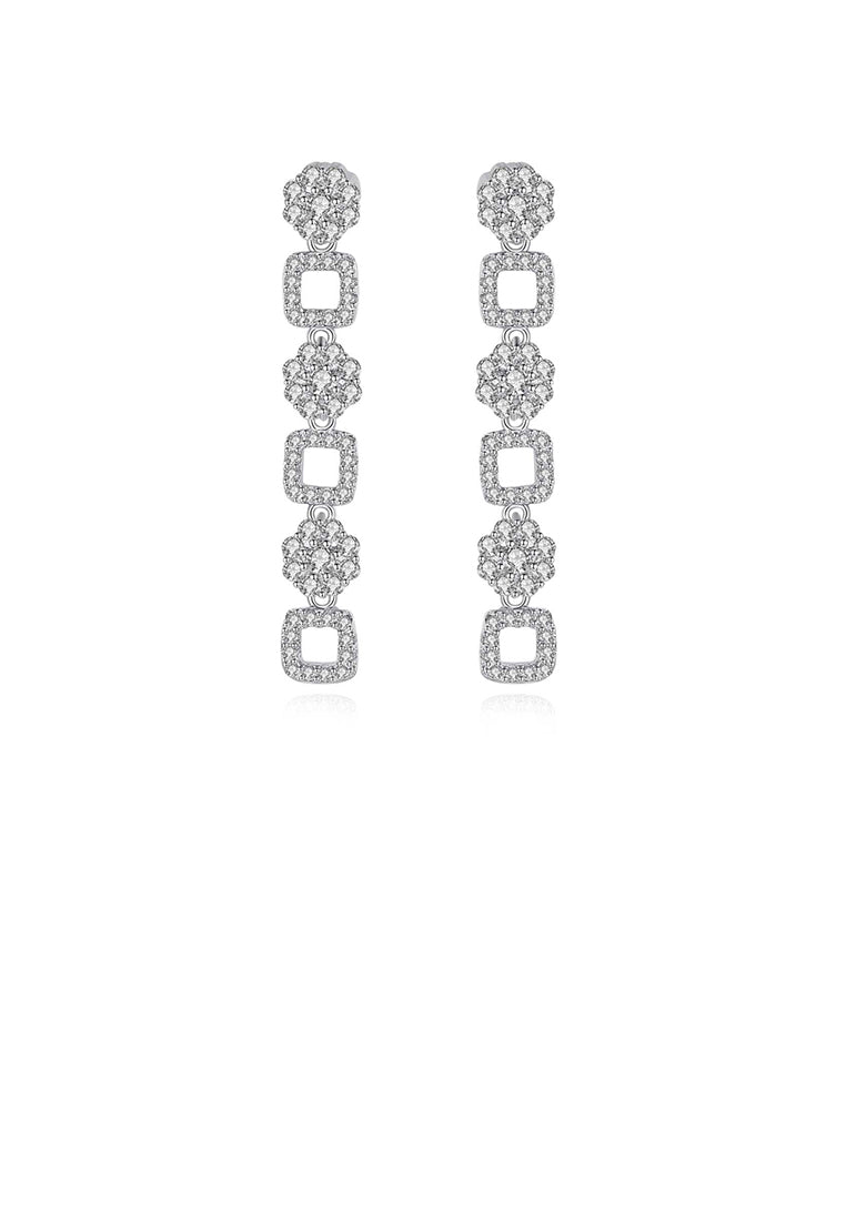 Fashion and Elegant Geometric Square Flower Tassel Earrings with Cubic Zirconia - Luxurious Look