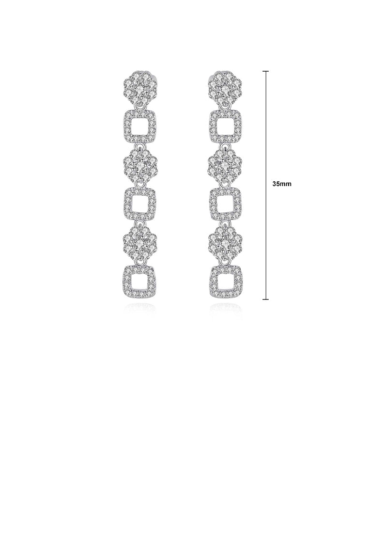 Fashion and Elegant Geometric Square Flower Tassel Earrings with Cubic Zirconia - Luxurious Look