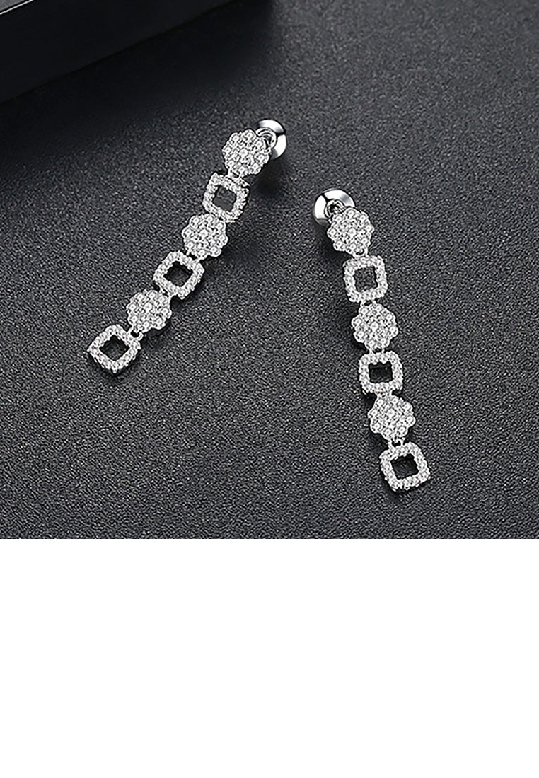Fashion and Elegant Geometric Square Flower Tassel Earrings with Cubic Zirconia - Luxurious Look