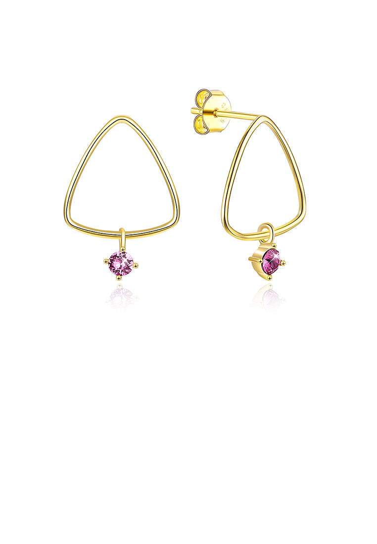 925 Sterling Silver Gold Plated Fashion Simple Geometric Triangle Earrings and Ear Studs with Purple Austrian Element Crystal