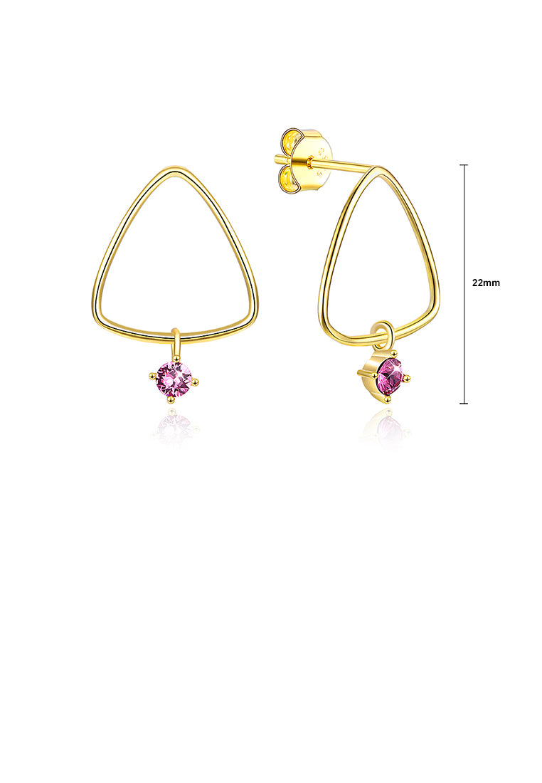 925 Sterling Silver Gold Plated Fashion Simple Geometric Triangle Earrings and Ear Studs with Purple Austrian Element Crystal