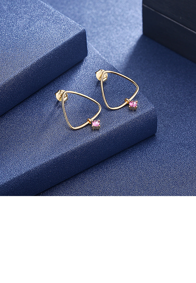 925 Sterling Silver Gold Plated Fashion Simple Geometric Triangle Earrings and Ear Studs with Purple Austrian Element Crystal