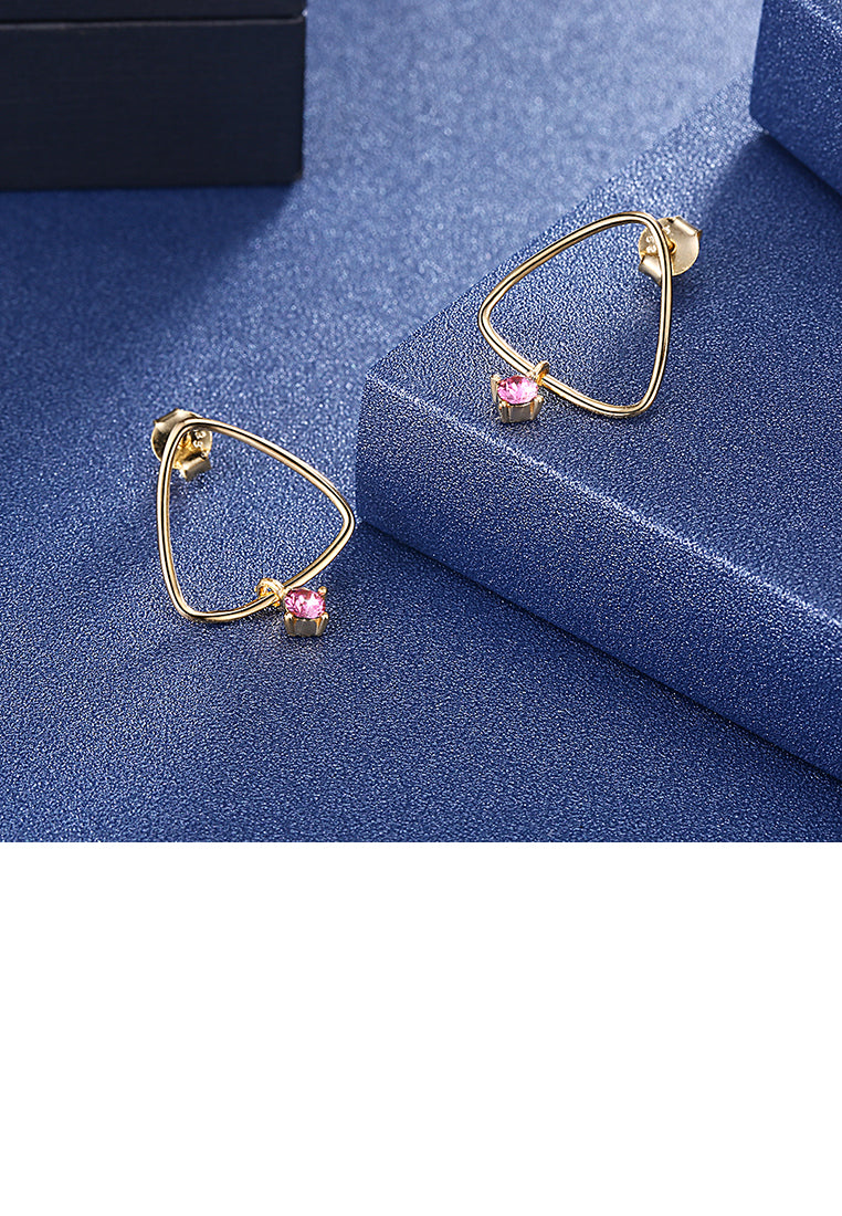 925 Sterling Silver Gold Plated Fashion Simple Geometric Triangle Earrings and Ear Studs with Purple Austrian Element Crystal
